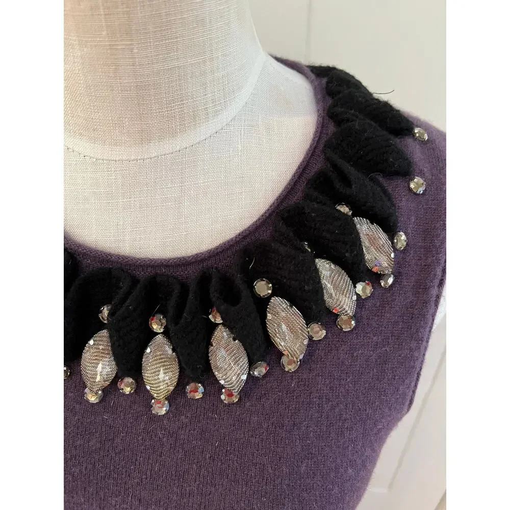 Tory Burch cashmere sweater vest plum Embellished neckline M
